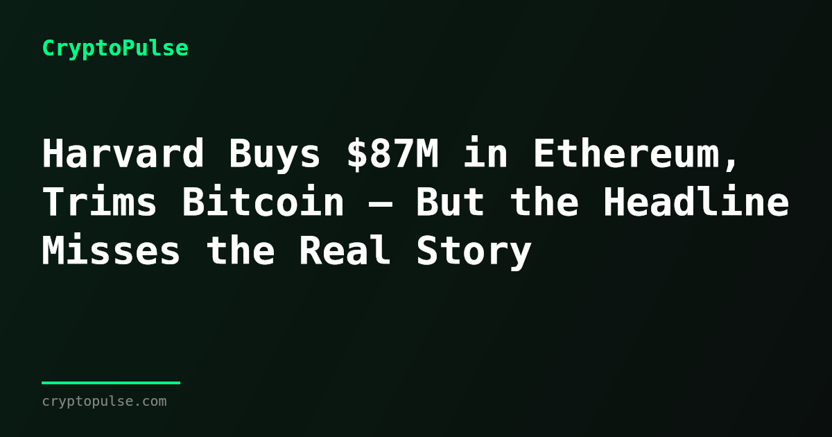 Harvard Buys $87M in Ethereum, Trims Bitcoin — But the Headline Misses the Real Story