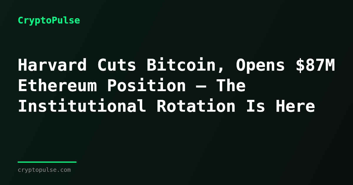 Harvard Cuts Bitcoin, Opens $87M Ethereum Position — The Institutional Rotation Is Here