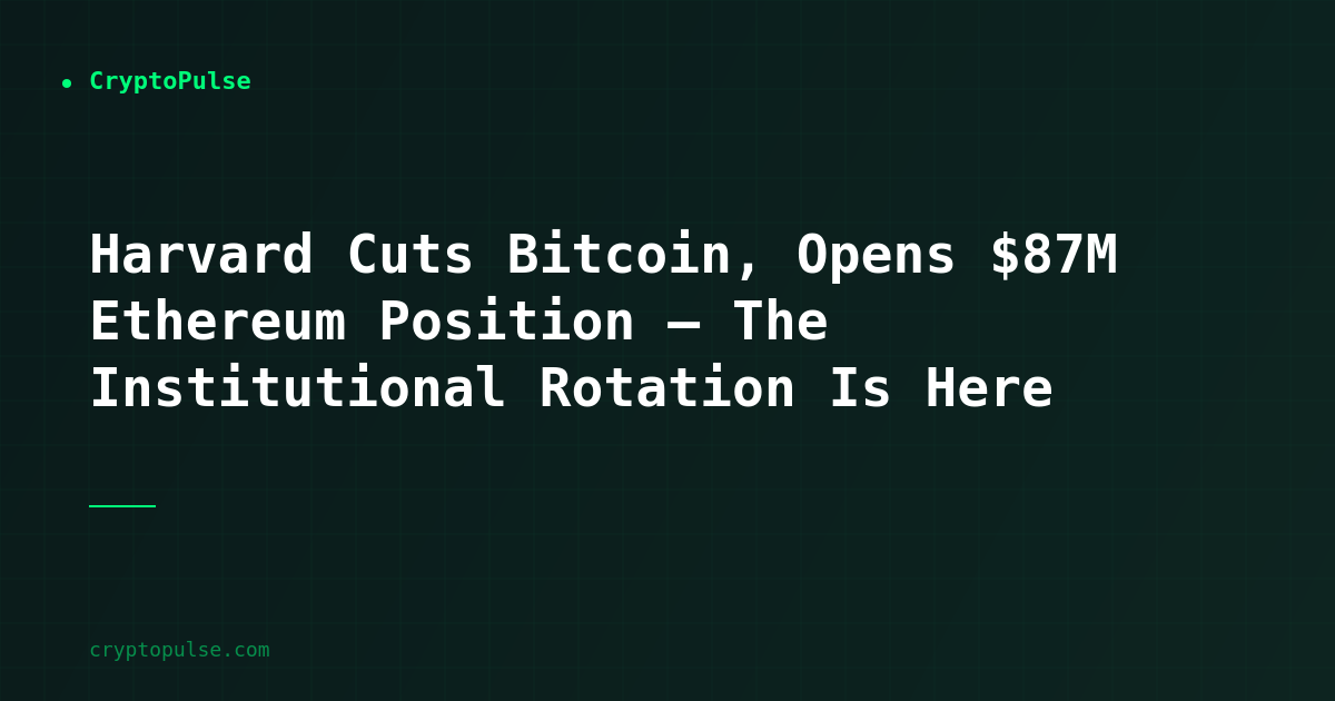 Harvard Cuts Bitcoin, Opens $87M Ethereum Position — The Institutional Rotation Is Here