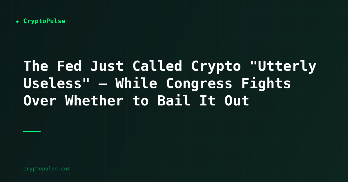 The Fed Just Called Crypto "Utterly Useless" — While Congress Fights Over Whether to Bail It Out