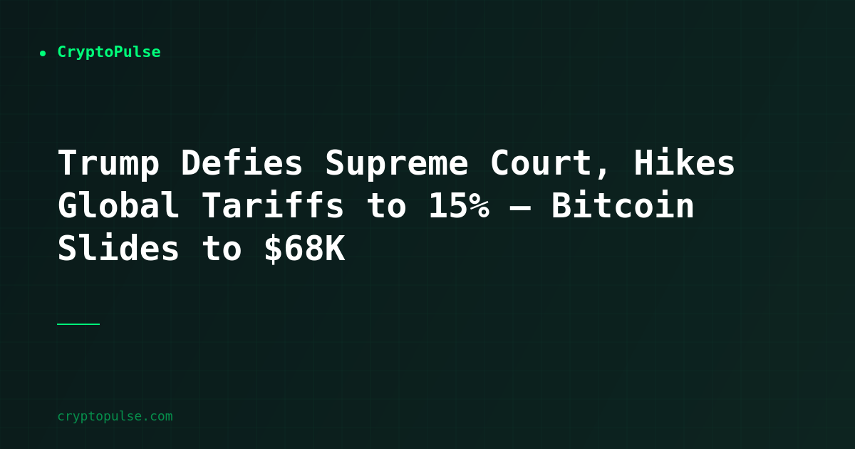 Trump Defies Supreme Court, Hikes Global Tariffs to 15% — Bitcoin Slides to $68K